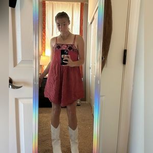 Burnt orange mini sun dress with floral design!